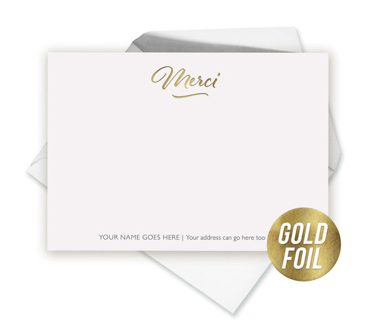 Personalised Thank You Notecards: Merci - Gold Foil