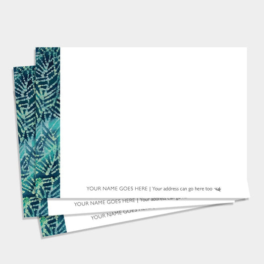 Green Batik Border Personalised Designer Notecards