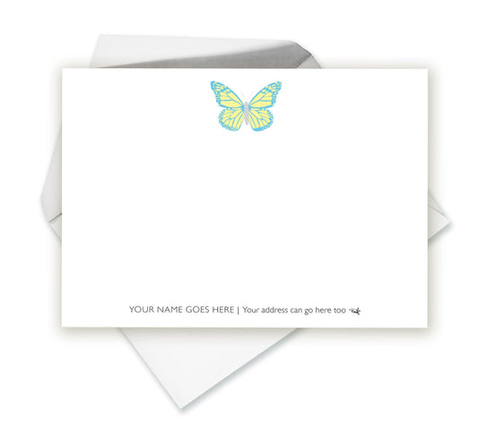 Blue Butterfly Personalised Designer Notecards