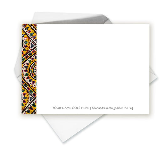 Yellow Fabric Border Personalised Designer Notecards