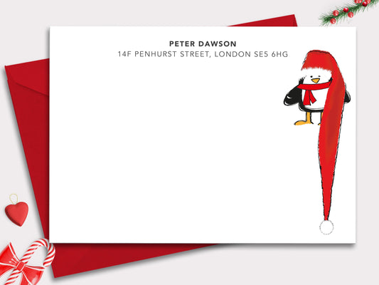 Personalised Christmas Notecards: Penguin in a Long Hat