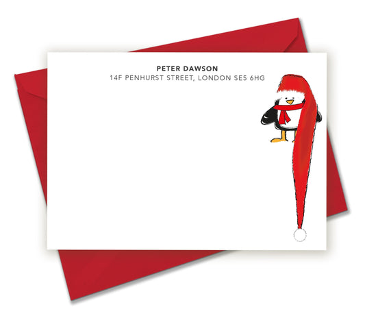 Personalised Christmas Notecards: Penguin in a Long Hat