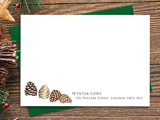 Personalised Christmas Notecards: Pine Cones in the Snow
